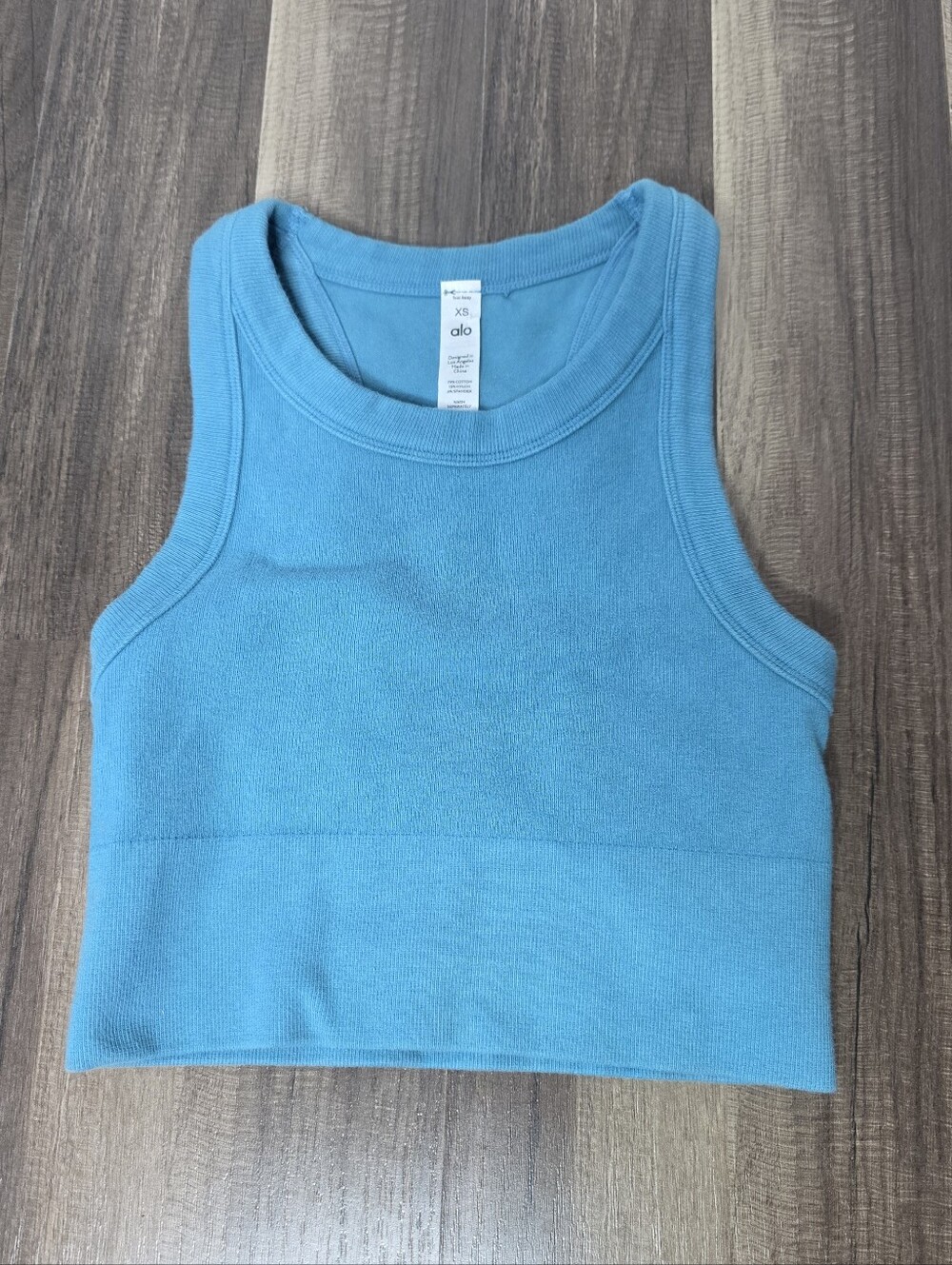 Alo Yoga Seamless Delight High Neck Cropped Tank Top Teal Blue Athleisure. XS